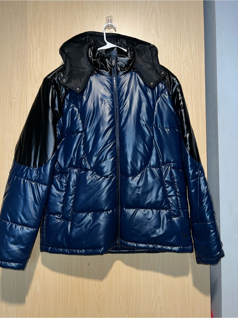 True Religion Navy and Black Quilted Puffer Jacket with Hood